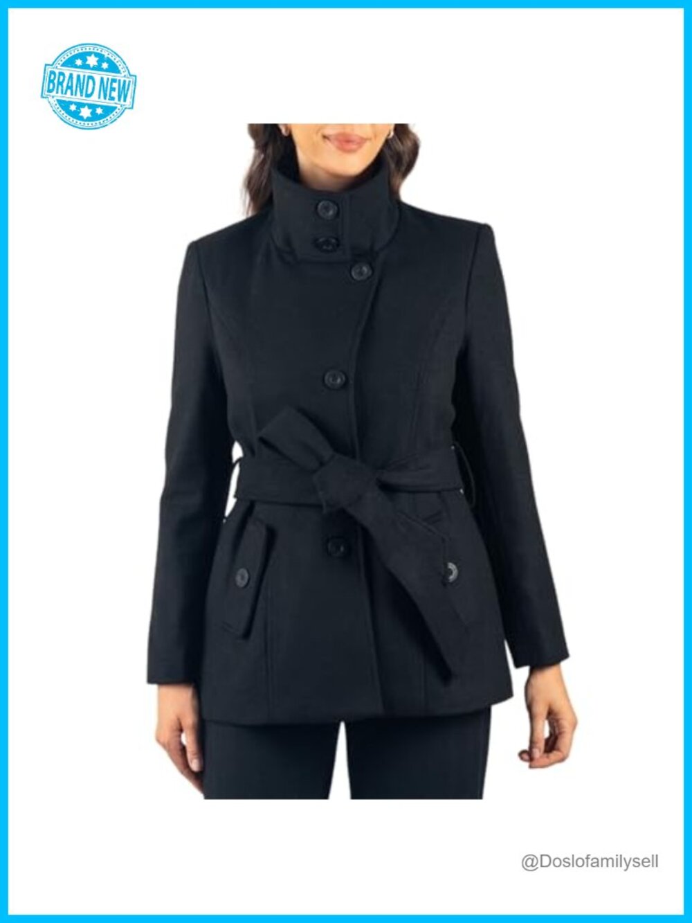 Wool Blend Peacoat Convertible Funnel Neck Belted Blazer Coat 3-in-1